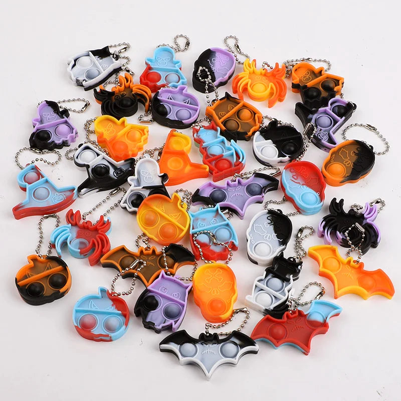 10/20/30Pcs Halloween Mini Pop Keychain Fidget Toys Pumpkin Spider Ornaments Kids Halloween Party Favors Supplies Adult Gifts