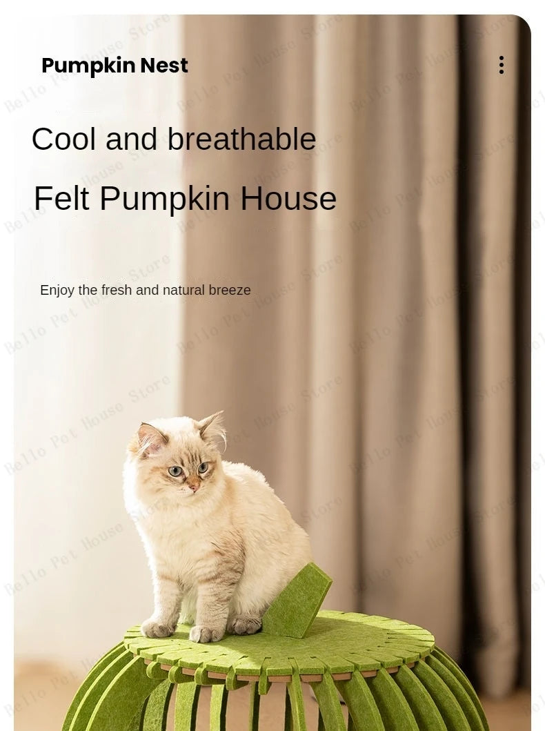Pumpkin House Felt Cat Nest Fresh and Breathable Cat Bed Semi-enclosed Summer Pet Nest Practical Pet Furniture cat bed