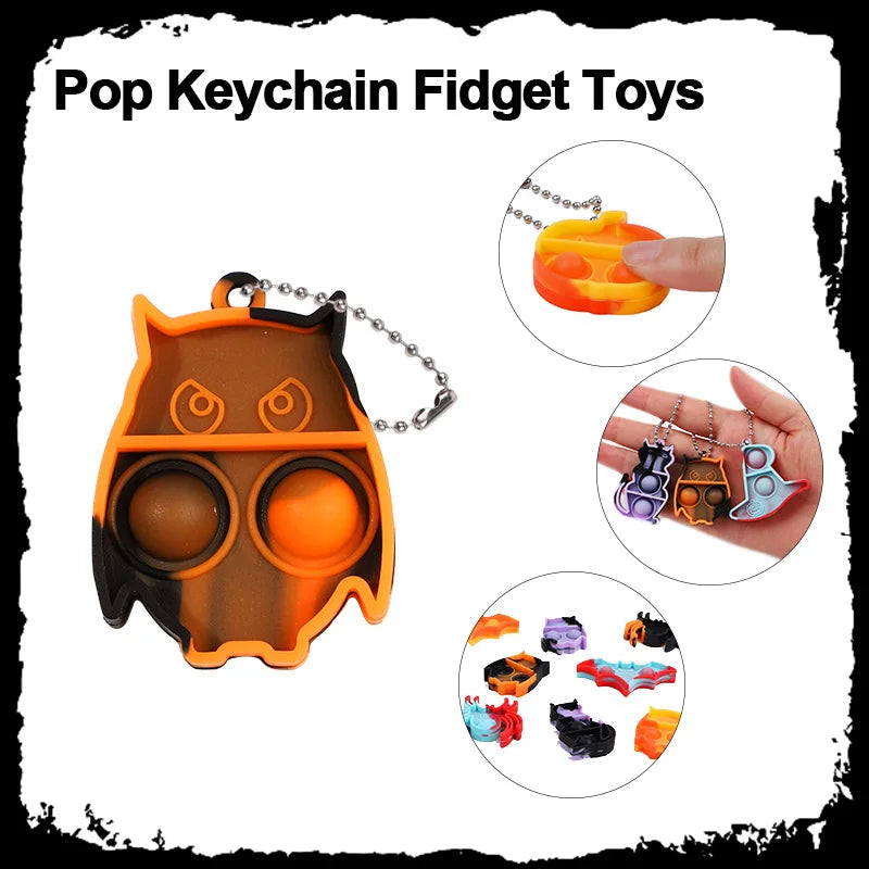 10/20/30Pcs Halloween Mini Pop Keychain Fidget Toys Pumpkin Spider Ornaments Kids Halloween Party Favors Supplies Adult Gifts