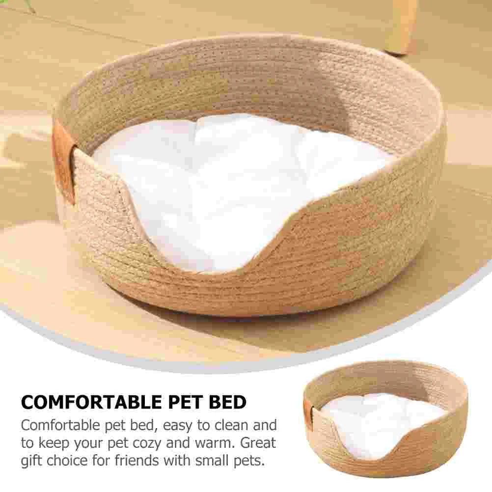 Cooling Woven Straw Summer Pet Nest Breathable Cat House Kitten Bed Small Dogs Comfortable Pet Sleeping Mat Cotton Pad Included
