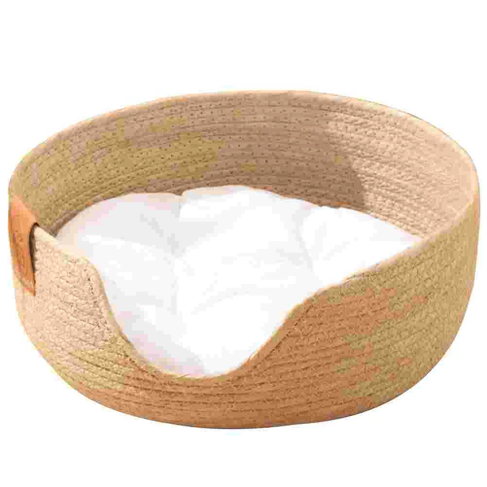Cooling Woven Straw Summer Pet Nest Breathable Cat House Kitten Bed Small Dogs Comfortable Pet Sleeping Mat Cotton Pad Included