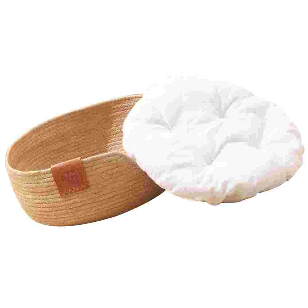Cooling Woven Straw Summer Pet Nest Breathable Cat House Kitten Bed Small Dogs Comfortable Pet Sleeping Mat Cotton Pad Included