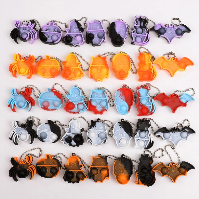10/20/30Pcs Halloween Mini Pop Keychain Fidget Toys Pumpkin Spider Ornaments Kids Halloween Party Favors Supplies Adult Gifts