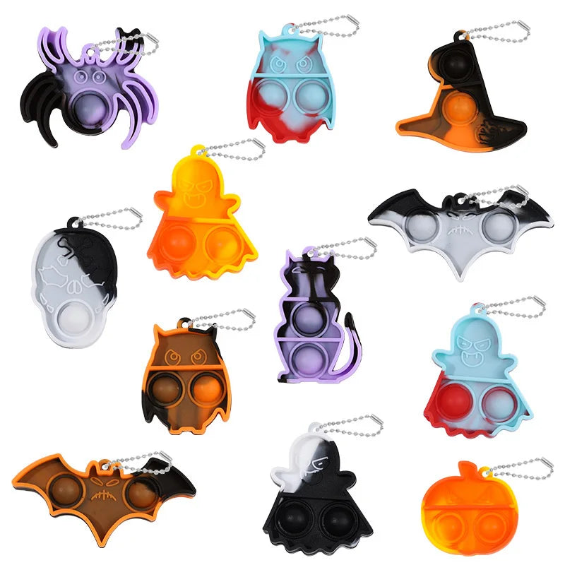 10/20/30Pcs Halloween Mini Pop Keychain Fidget Toys Pumpkin Spider Ornaments Kids Halloween Party Favors Supplies Adult Gifts