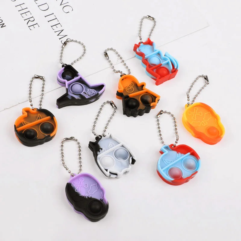 10/20/30Pcs Halloween Mini Pop Keychain Fidget Toys Pumpkin Spider Ornaments Kids Halloween Party Favors Supplies Adult Gifts