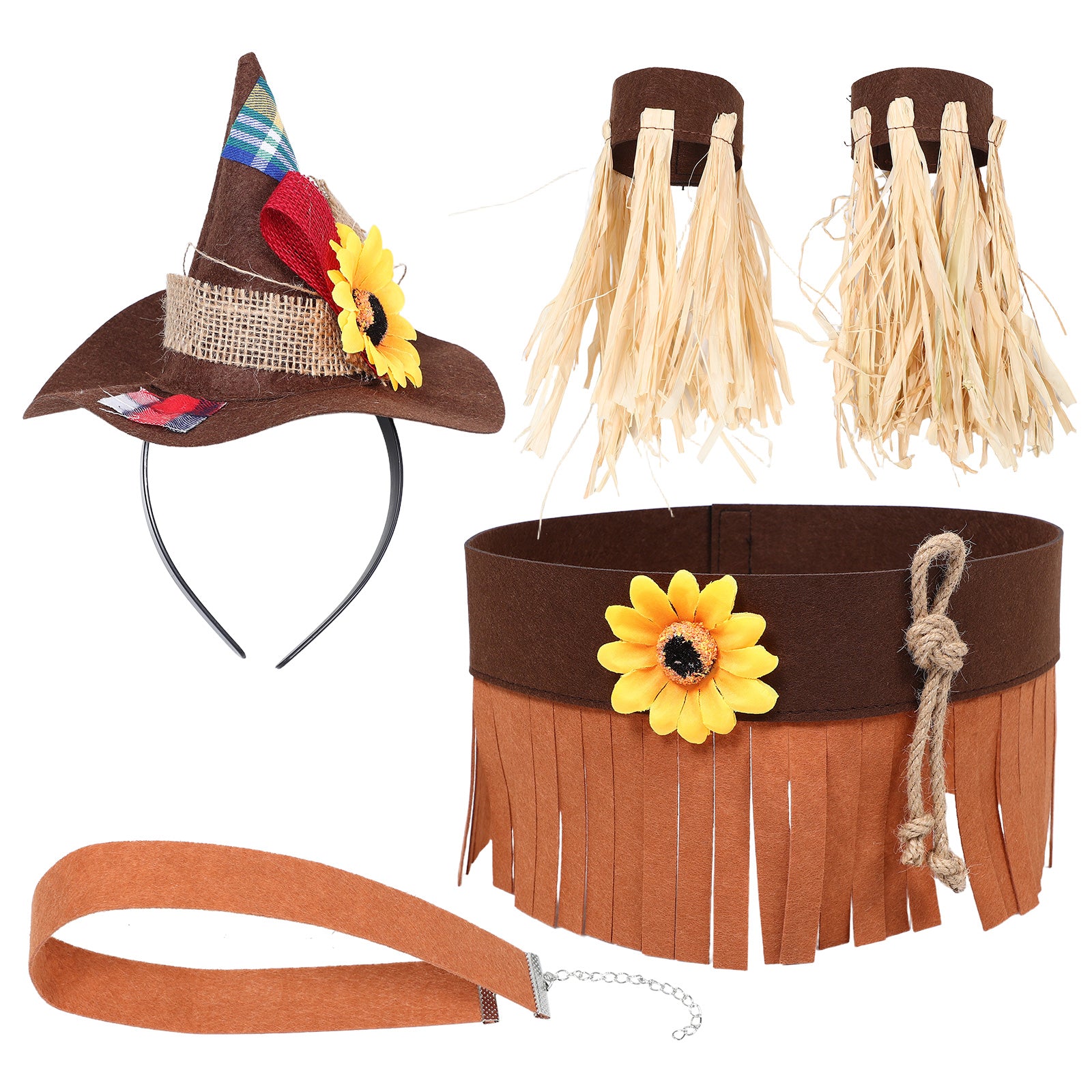 1 Set Halloween Scarecrow Costume: Felt Wizard Necklace Wristband Decoration Accessories For Party Carnival Holiday Celebrations