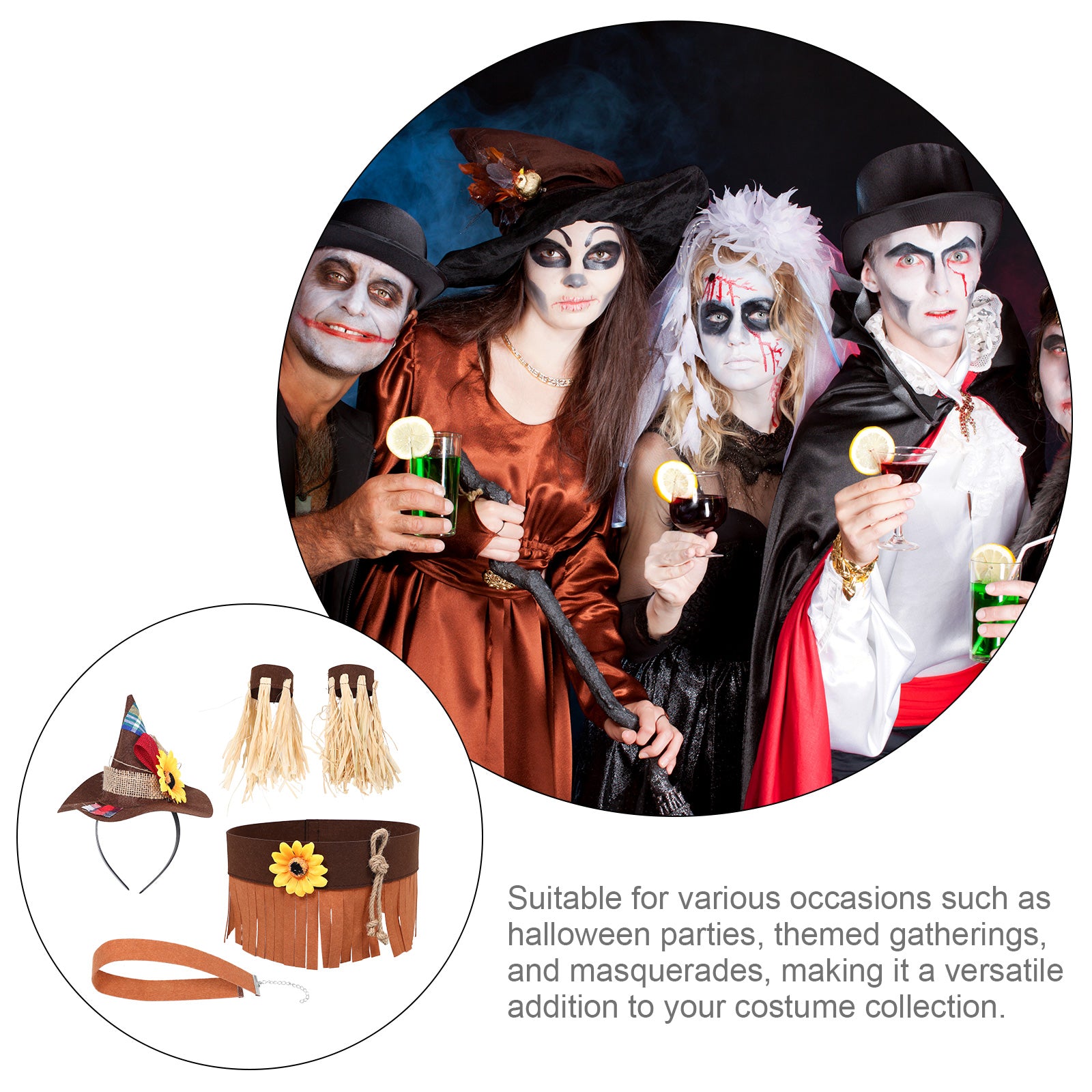 1 Set Halloween Scarecrow Costume: Felt Wizard Necklace Wristband Decoration Accessories For Party Carnival Holiday Celebrations