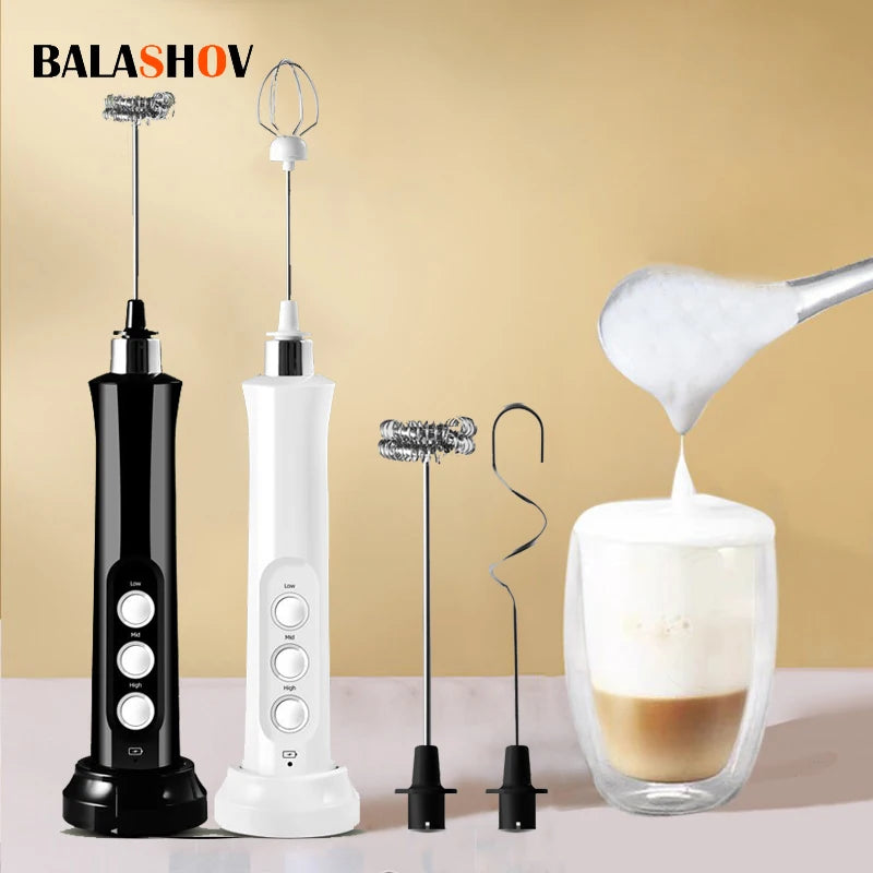 3 In 1 Portable Electric Milk Frother Foam Maker Handheld Rechargeable