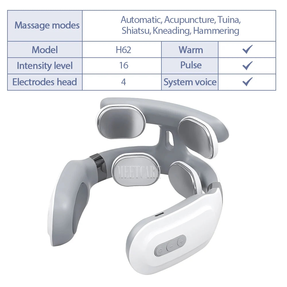 Smart Back Neck Massager with Heating TENS Pulse Cervical Muscle Massage Wireless Shoulder Relief Pain Health Care