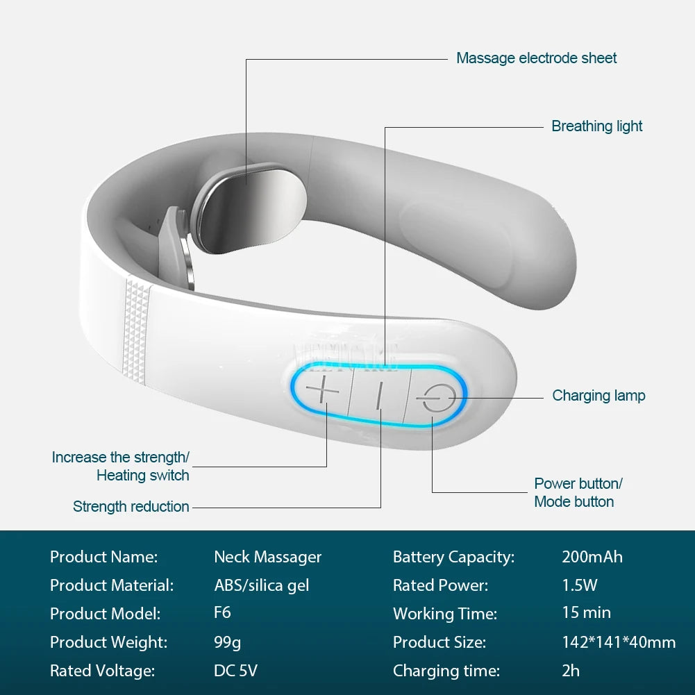 Smart Back Neck Massager with Heating TENS Pulse Cervical Muscle Massage Wireless Shoulder Relief Pain Health Care