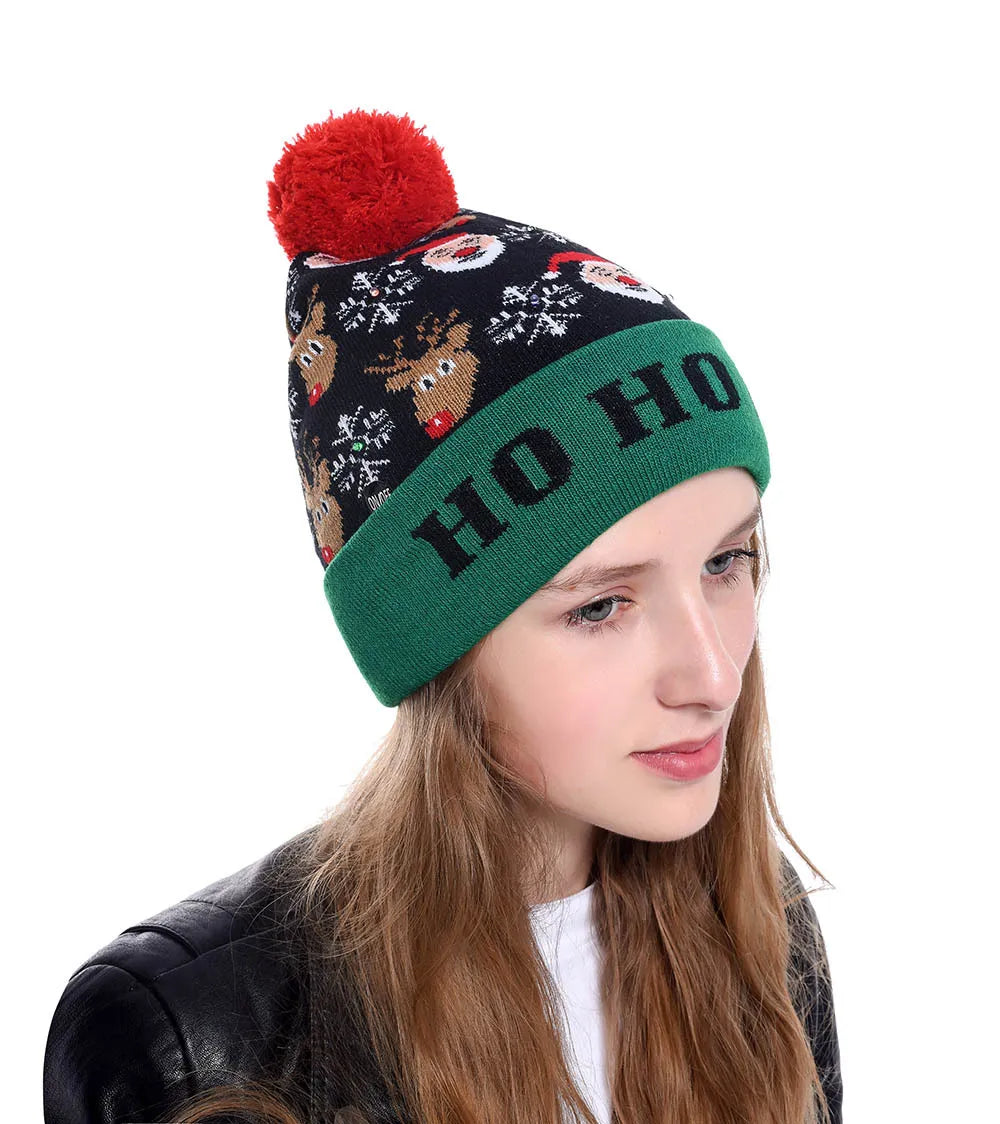 NEW 50 Designs LED Christmas Hats Beanie New Year Knitted Illuminate Warm Hat Christmas Tree Snowman Kids Adults Hat