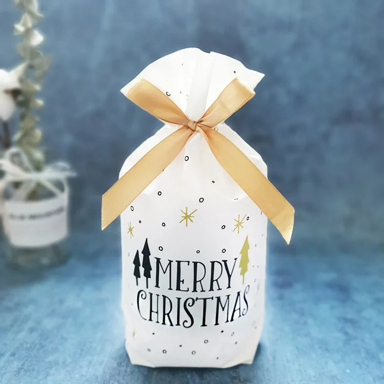 50 PCS/100 PCS Christmas gift bag holiday decoration bag candy cookie snack bag for packaging food drawstring bundle pocket