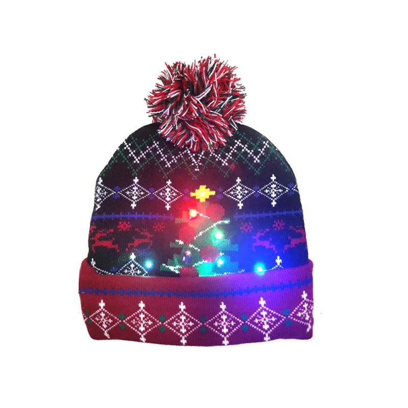 ON SALE! 2025 New Year LED Knitted Christmas Hat Beanie Light Up Illuminate Warm Hat For Kids Adults New Year Christmas Decor