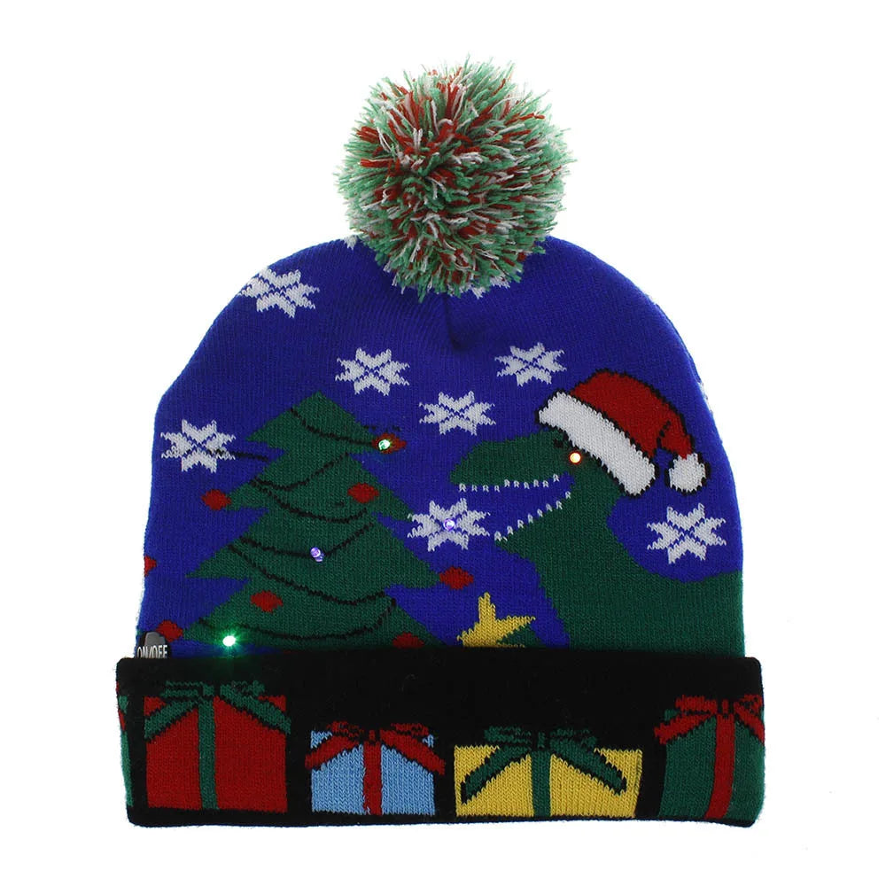 NEW 50 Designs LED Christmas Hats Beanie New Year Knitted Illuminate Warm Hat Christmas Tree Snowman Kids Adults Hat