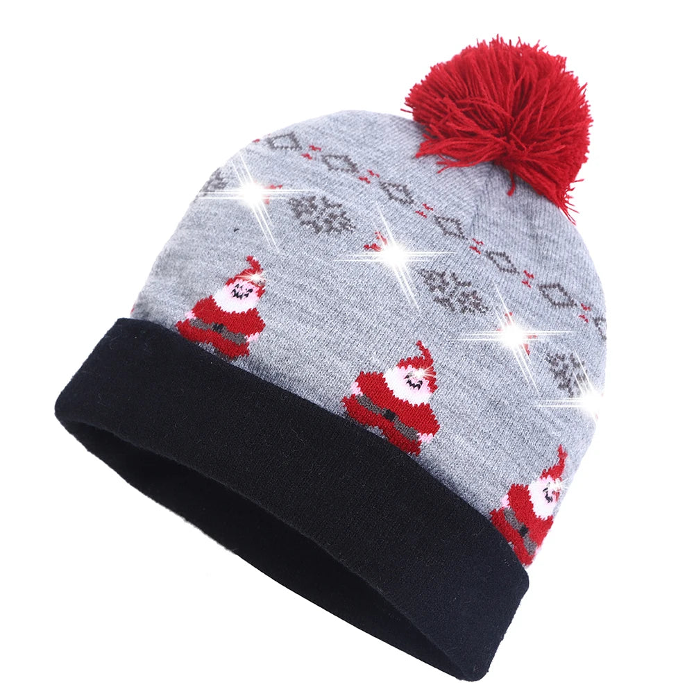 NEW 50 Designs LED Christmas Hats Beanie New Year Knitted Illuminate Warm Hat Christmas Tree Snowman Kids Adults Hat