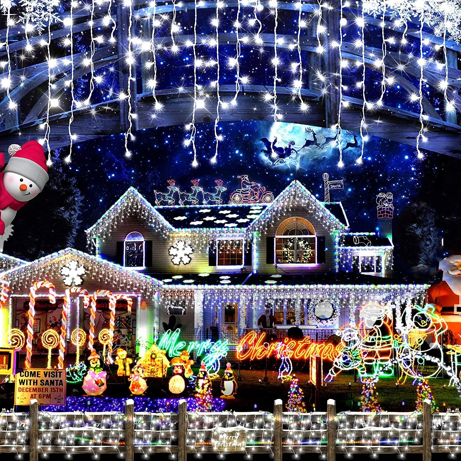 Christmas Decoration 2025 Festoon Led Icicle Curtain Lights Outdoor Droop 0.5/0.6/0.7M Street Garland On The House New Year Eve