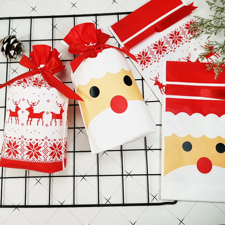 50 PCS/100 PCS Christmas gift bag holiday decoration bag candy cookie snack bag for packaging food drawstring bundle pocket