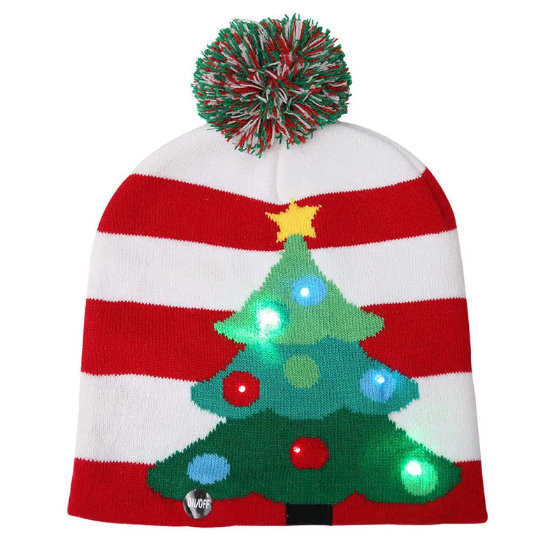 NEW 50 Designs LED Christmas Hats Beanie New Year Knitted Illuminate Warm Hat Christmas Tree Snowman Kids Adults Hat