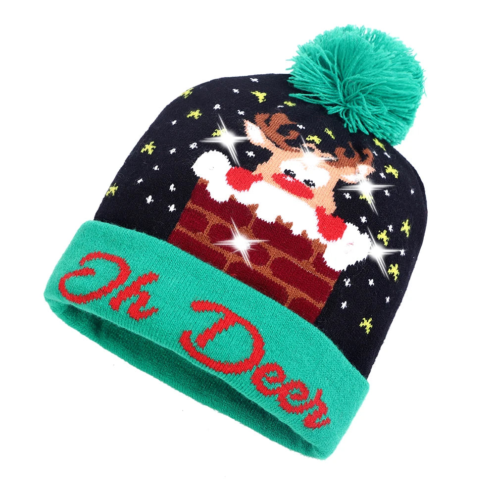 NEW 50 Designs LED Christmas Hats Beanie New Year Knitted Illuminate Warm Hat Christmas Tree Snowman Kids Adults Hat