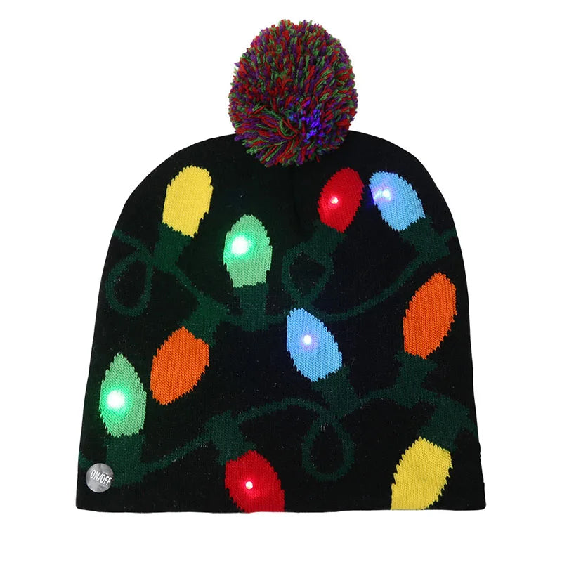 NEW 50 Designs LED Christmas Hats Beanie New Year Knitted Illuminate Warm Hat Christmas Tree Snowman Kids Adults Hat