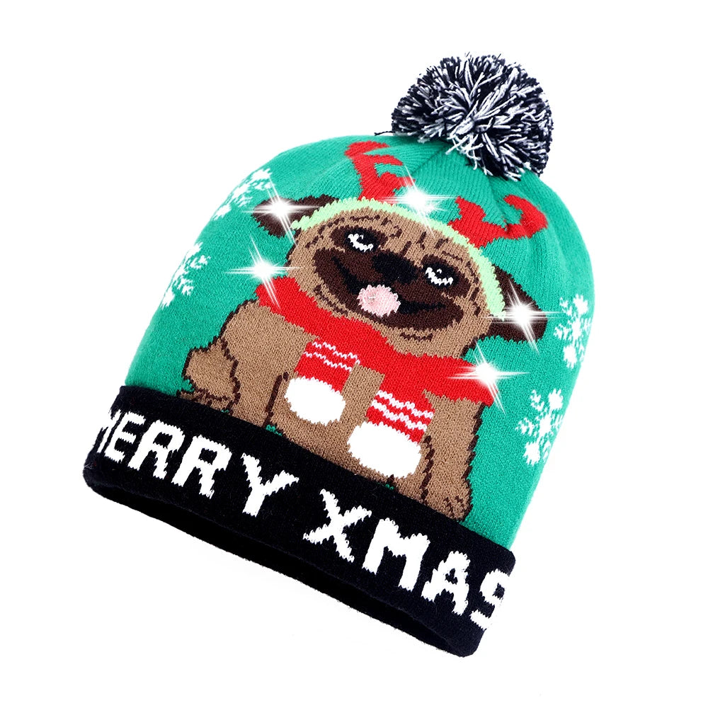 NEW 50 Designs LED Christmas Hats Beanie New Year Knitted Illuminate Warm Hat Christmas Tree Snowman Kids Adults Hat