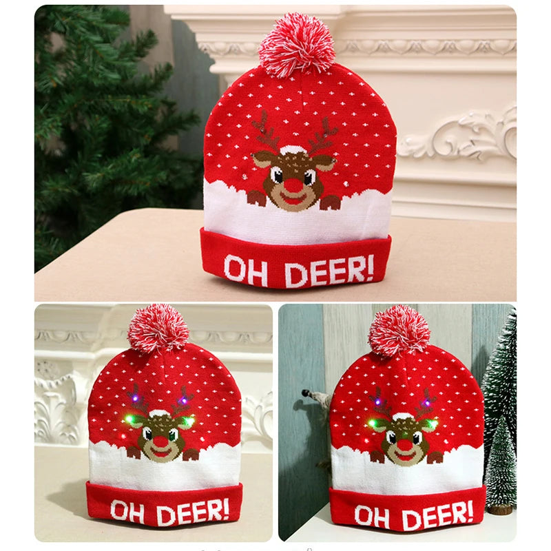 ON SALE! 2025 New Year LED Knitted Christmas Hat Beanie Light Up Illuminate Warm Hat For Kids Adults New Year Christmas Decor