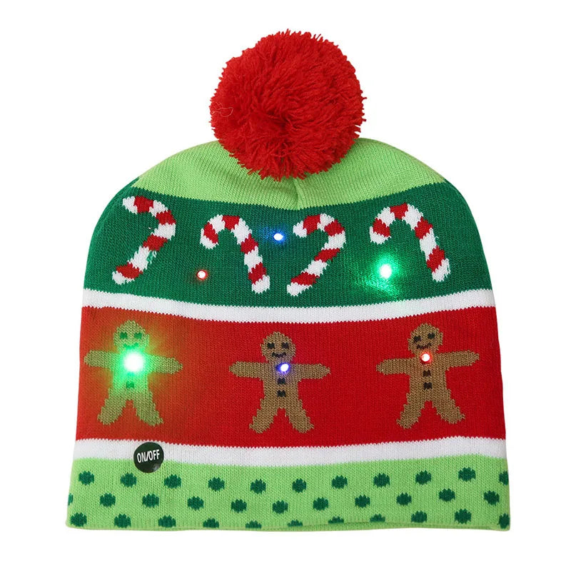 ON SALE! 2025 New Year LED Knitted Christmas Hat Beanie Light Up Illuminate Warm Hat For Kids Adults New Year Christmas Decor