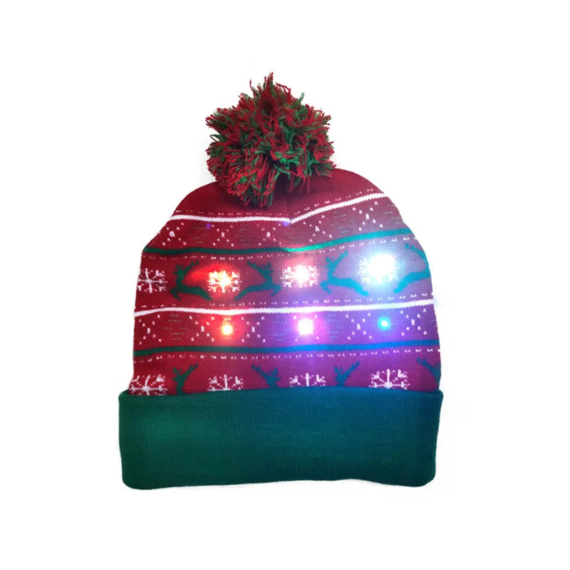 ON SALE! 2025 New Year LED Knitted Christmas Hat Beanie Light Up Illuminate Warm Hat For Kids Adults New Year Christmas Decor