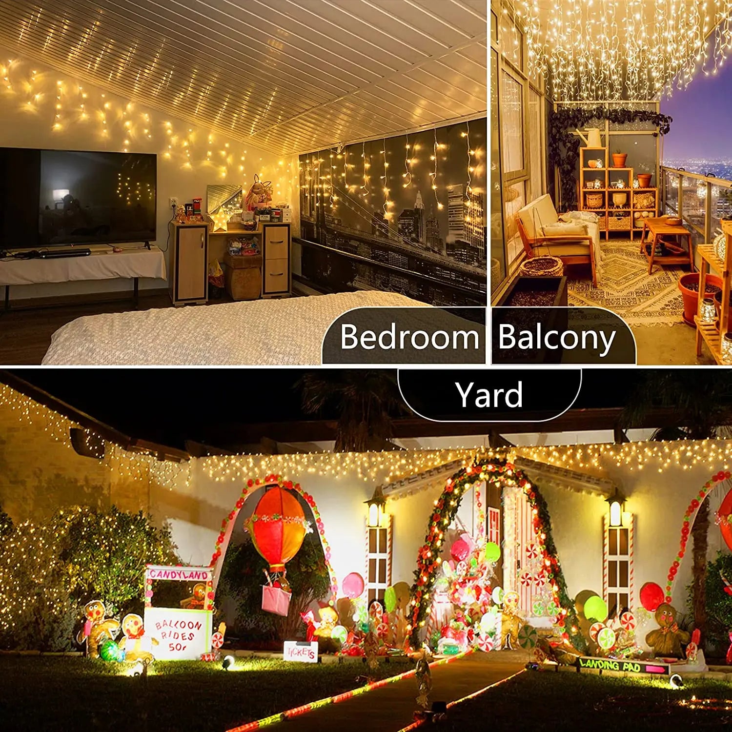 Christmas Decoration 2025 Festoon Led Icicle Curtain Lights Outdoor Droop 0.5/0.6/0.7M Street Garland On The House New Year Eve