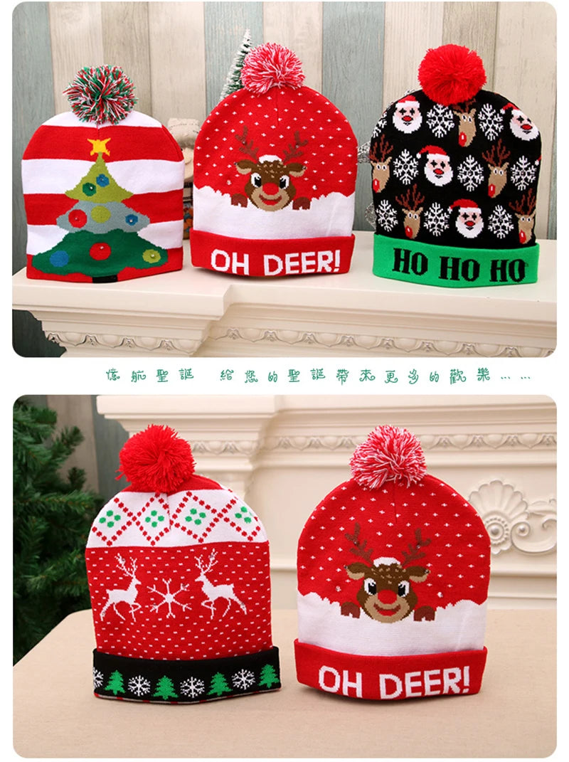 ON SALE! 2025 New Year LED Knitted Christmas Hat Beanie Light Up Illuminate Warm Hat For Kids Adults New Year Christmas Decor