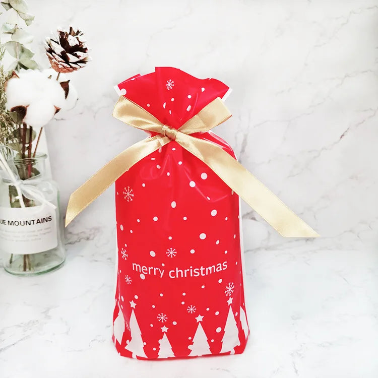 50 PCS/100 PCS Christmas gift bag holiday decoration bag candy cookie snack bag for packaging food drawstring bundle pocket