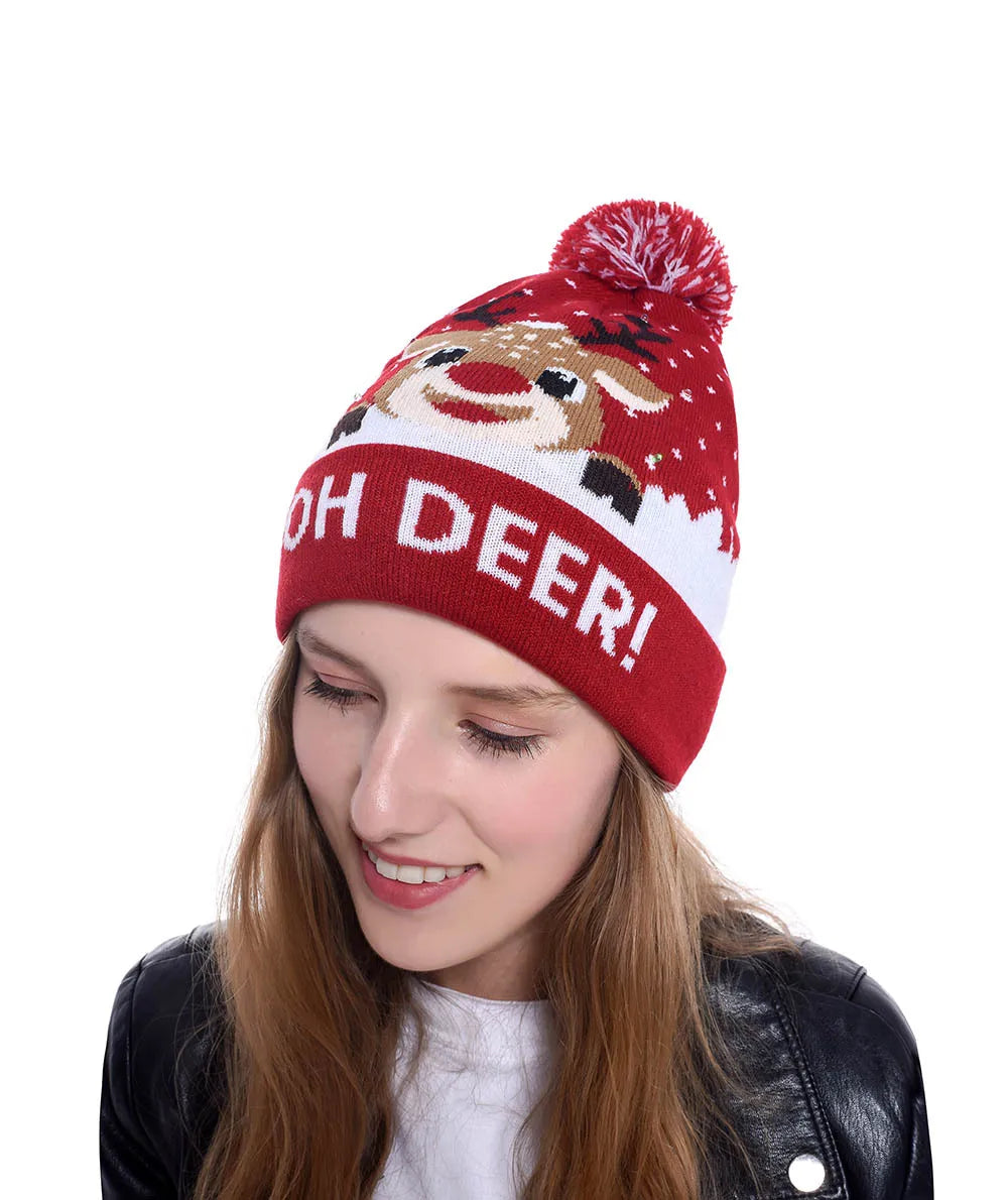 ON SALE! 2025 New Year LED Knitted Christmas Hat Beanie Light Up Illuminate Warm Hat For Kids Adults New Year Christmas Decor