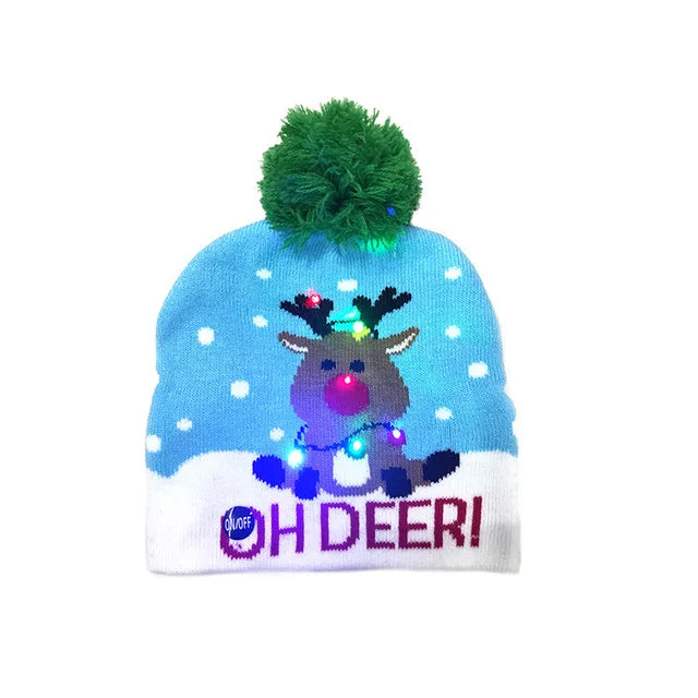 NEW 50 Designs LED Christmas Hats Beanie New Year Knitted Illuminate Warm Hat Christmas Tree Snowman Kids Adults Hat