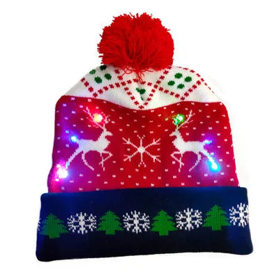 ON SALE! 2025 New Year LED Knitted Christmas Hat Beanie Light Up Illuminate Warm Hat For Kids Adults New Year Christmas Decor