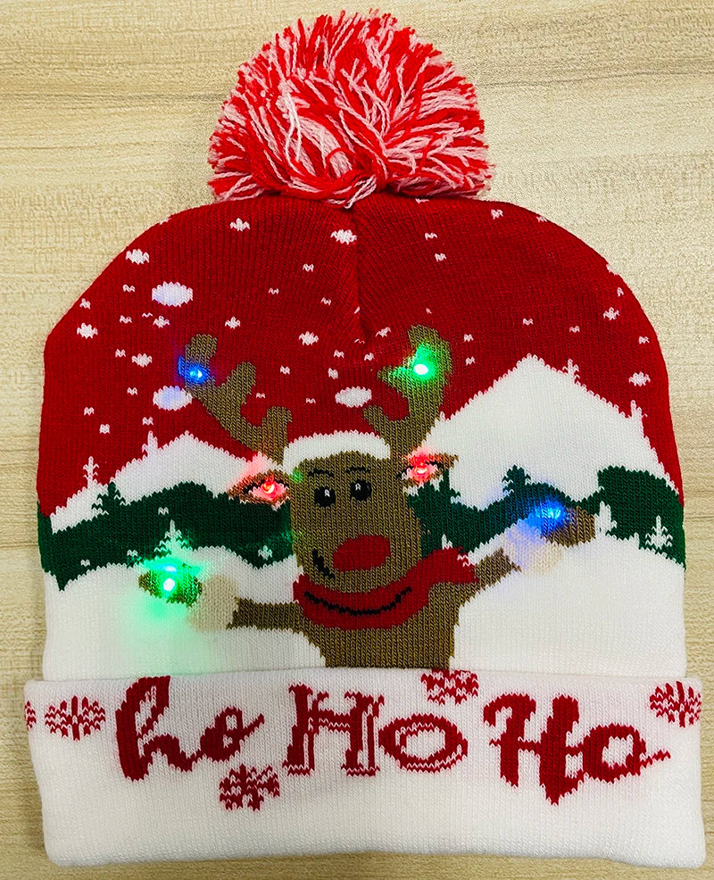 NEW 50 Designs LED Christmas Hats Beanie New Year Knitted Illuminate Warm Hat Christmas Tree Snowman Kids Adults Hat
