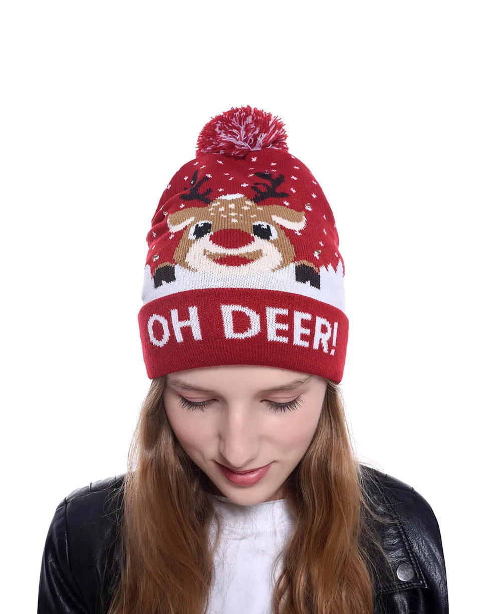 NEW 50 Designs LED Christmas Hats Beanie New Year Knitted Illuminate Warm Hat Christmas Tree Snowman Kids Adults Hat