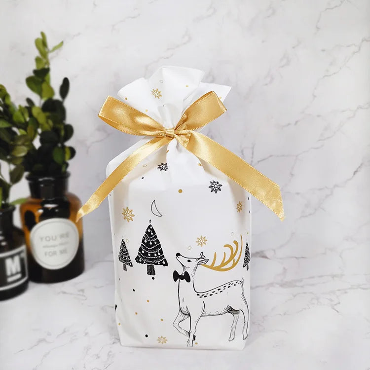 50 PCS/100 PCS Christmas gift bag holiday decoration bag candy cookie snack bag for packaging food drawstring bundle pocket