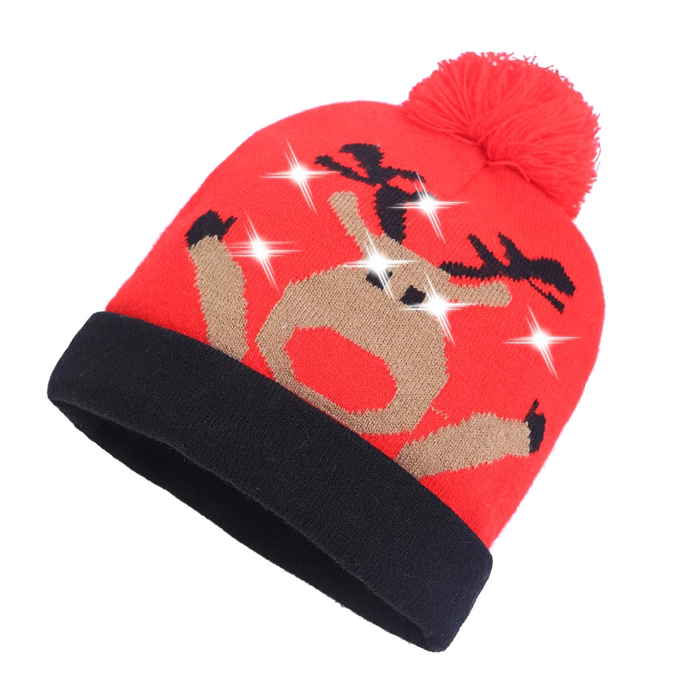 NEW 50 Designs LED Christmas Hats Beanie New Year Knitted Illuminate Warm Hat Christmas Tree Snowman Kids Adults Hat