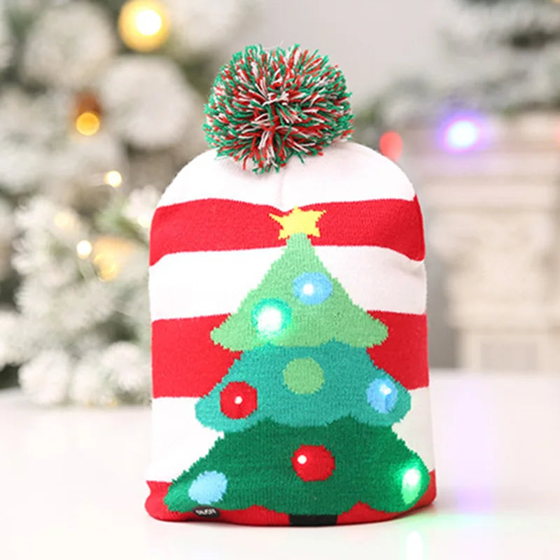 NEW 50 Designs LED Christmas Hats Beanie New Year Knitted Illuminate Warm Hat Christmas Tree Snowman Kids Adults Hat