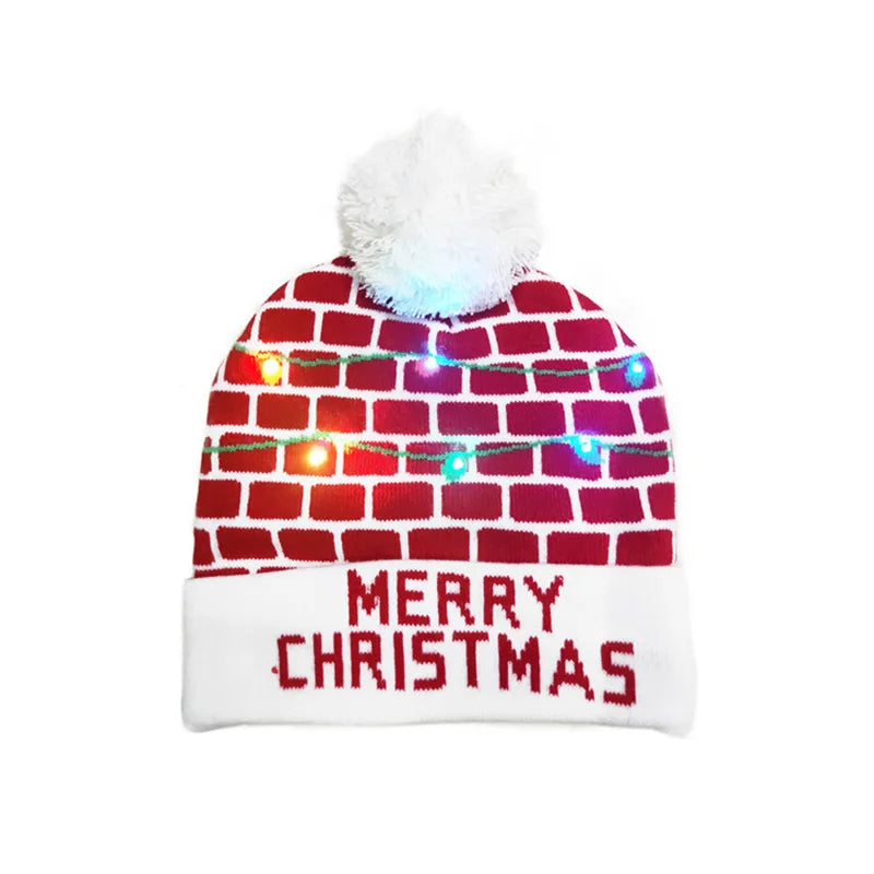 NEW 50 Designs LED Christmas Hats Beanie New Year Knitted Illuminate Warm Hat Christmas Tree Snowman Kids Adults Hat