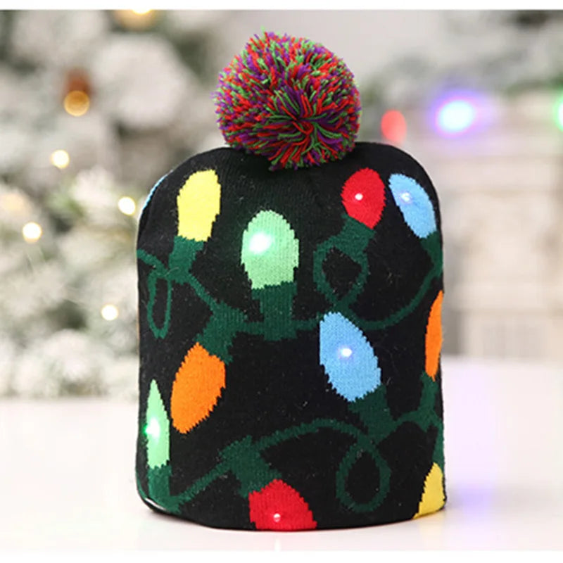 NEW 50 Designs LED Christmas Hats Beanie New Year Knitted Illuminate Warm Hat Christmas Tree Snowman Kids Adults Hat