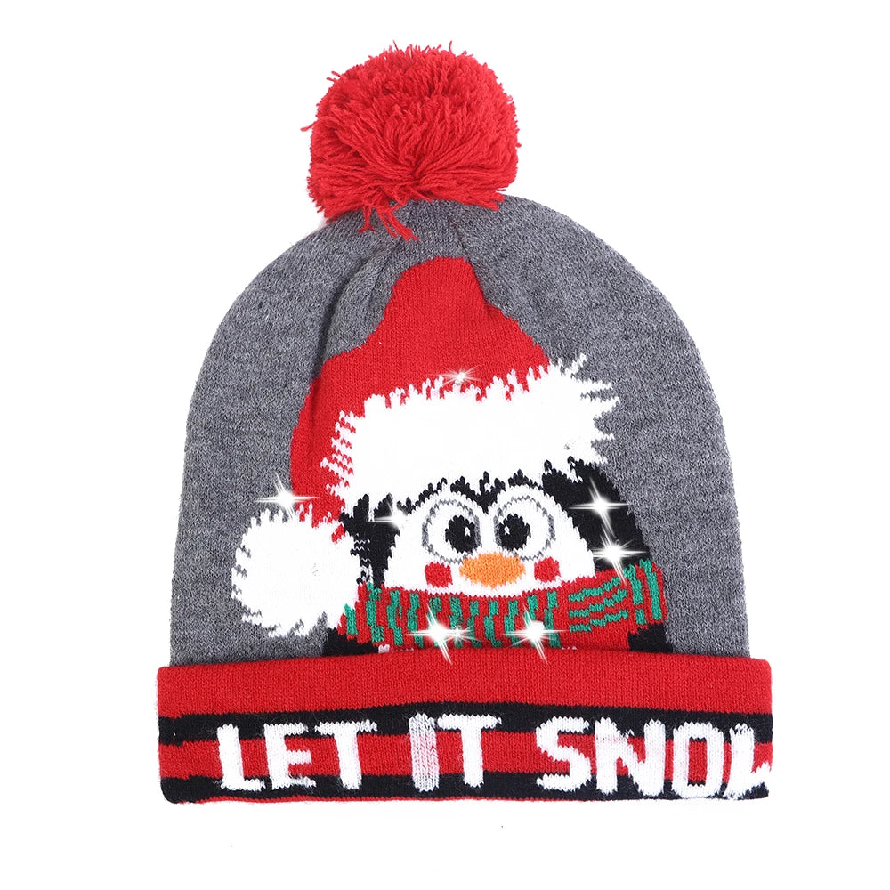 NEW 50 Designs LED Christmas Hats Beanie New Year Knitted Illuminate Warm Hat Christmas Tree Snowman Kids Adults Hat
