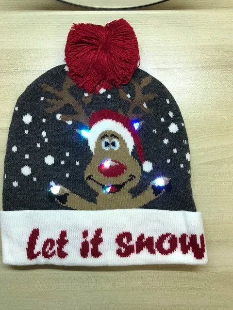 NEW 50 Designs LED Christmas Hats Beanie New Year Knitted Illuminate Warm Hat Christmas Tree Snowman Kids Adults Hat