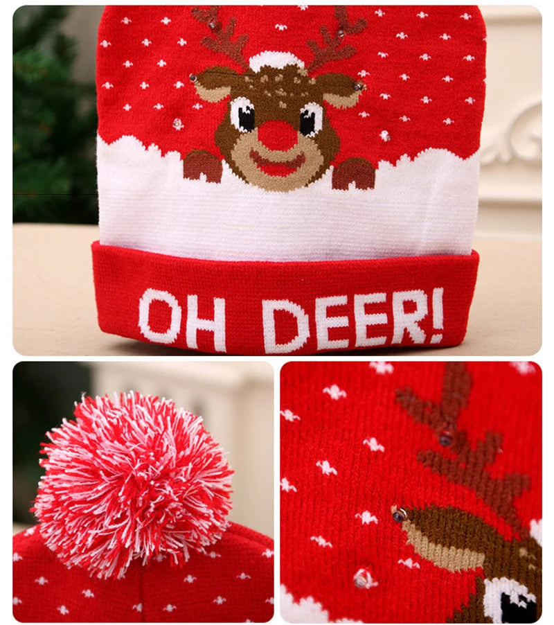 ON SALE! 2025 New Year LED Knitted Christmas Hat Beanie Light Up Illuminate Warm Hat For Kids Adults New Year Christmas Decor