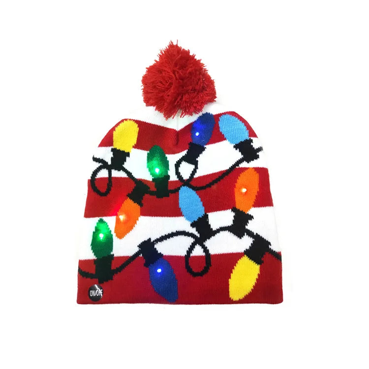 ON SALE! 2025 New Year LED Knitted Christmas Hat Beanie Light Up Illuminate Warm Hat For Kids Adults New Year Christmas Decor