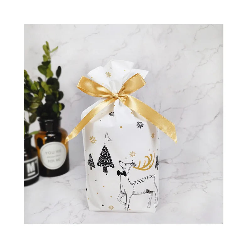 50 PCS/100 PCS Christmas gift bag holiday decoration bag candy cookie snack bag for packaging food drawstring bundle pocket
