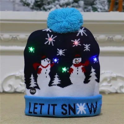 ON SALE! 2025 New Year LED Knitted Christmas Hat Beanie Light Up Illuminate Warm Hat For Kids Adults New Year Christmas Decor