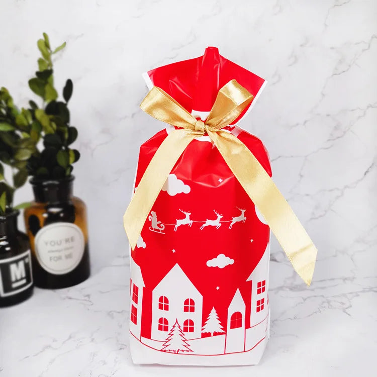 50 PCS/100 PCS Christmas gift bag holiday decoration bag candy cookie snack bag for packaging food drawstring bundle pocket