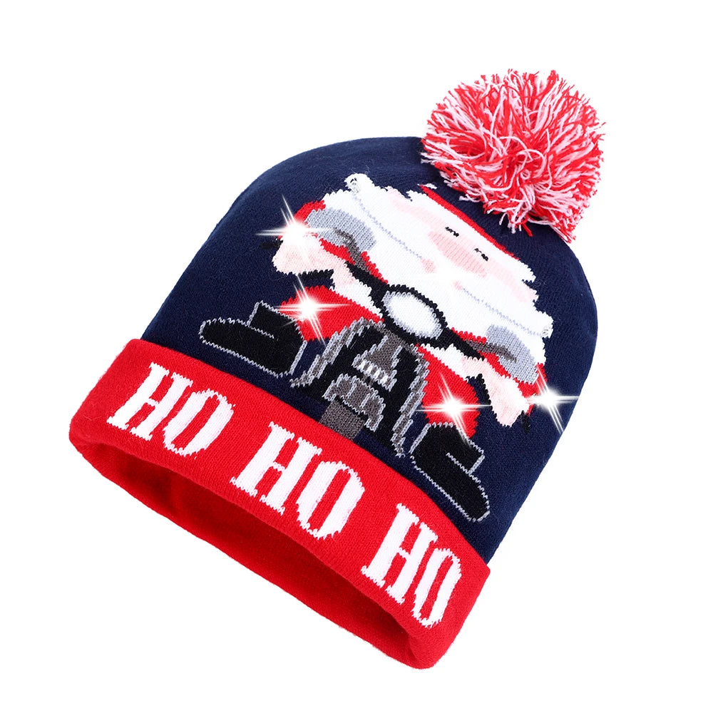 NEW 50 Designs LED Christmas Hats Beanie New Year Knitted Illuminate Warm Hat Christmas Tree Snowman Kids Adults Hat