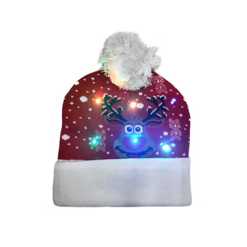 ON SALE! 2025 New Year LED Knitted Christmas Hat Beanie Light Up Illuminate Warm Hat For Kids Adults New Year Christmas Decor